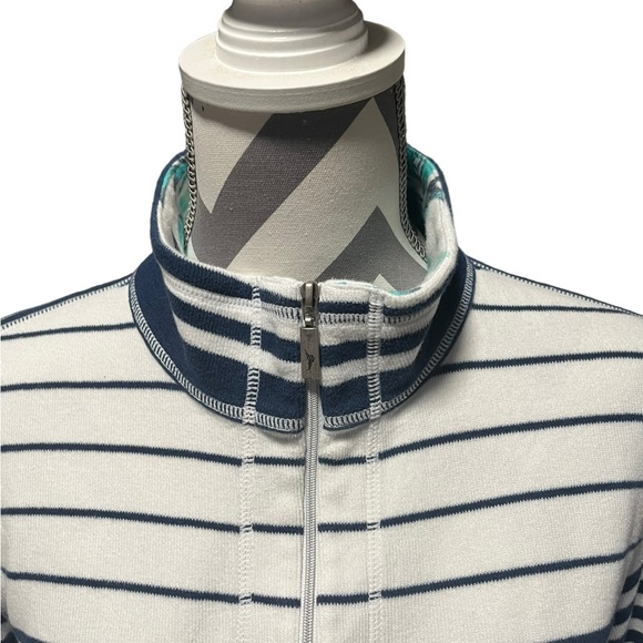 Tommy Bahama Knit Pullover 1/2 Zip Long Sleeve Blue White Stripe Floral Tropical - Picture 3 of 15